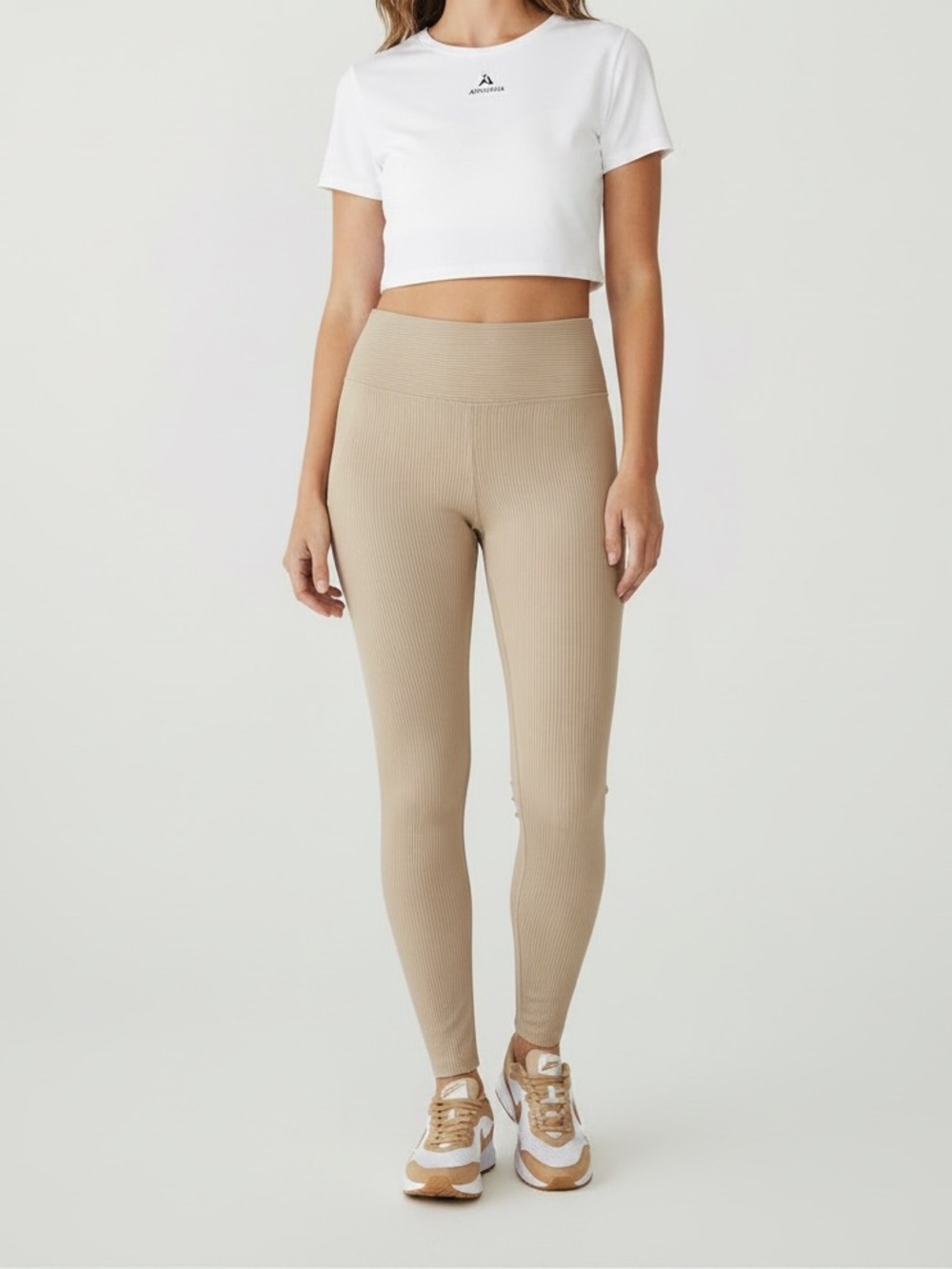 Year of Ours Ribbed High-Waist Legging in Light Taupe